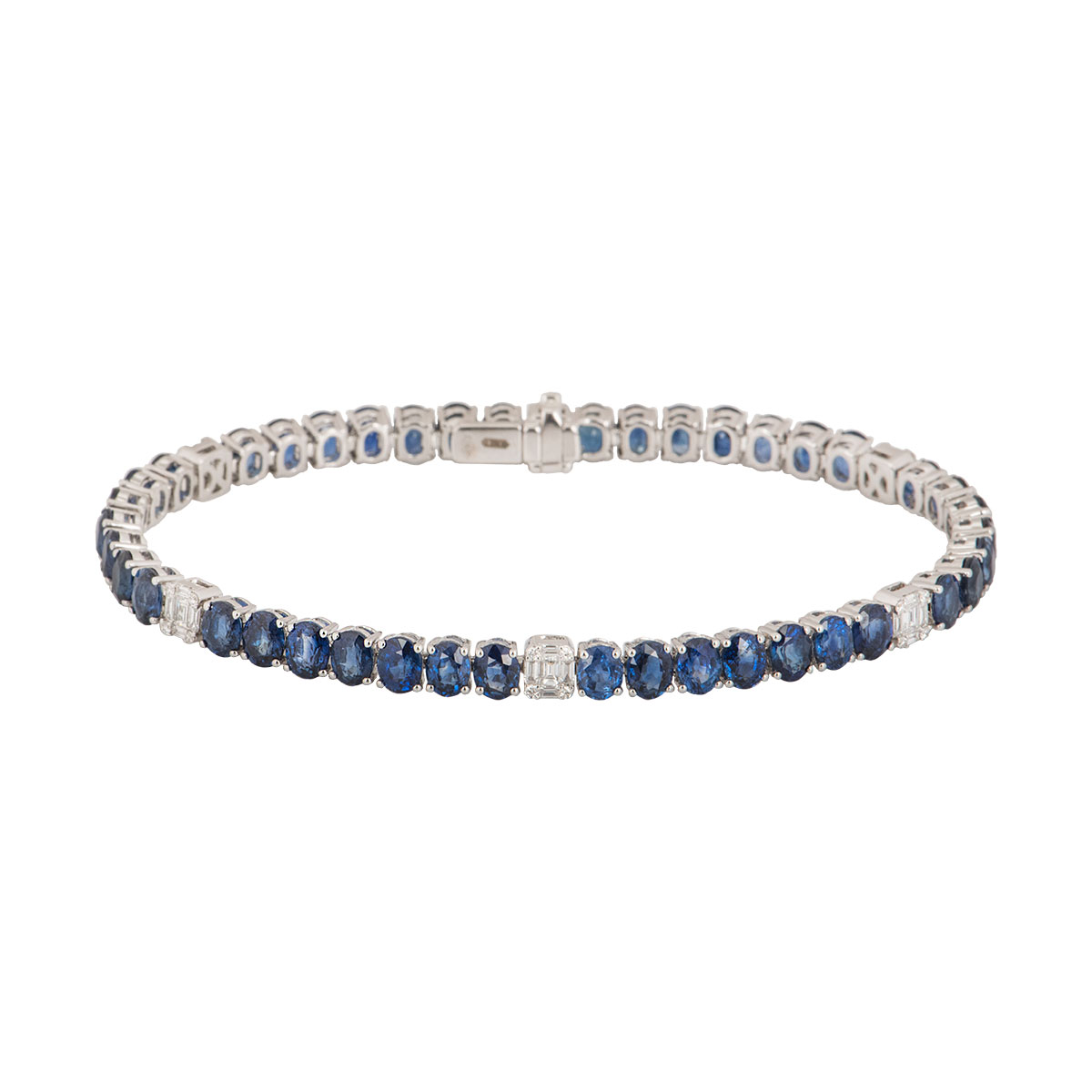 White Gold Sapphire and Diamond Line Bracelet | Rich Diamonds